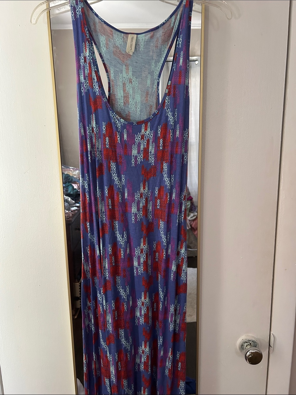 Threads 4 Thought Blue & Red Sleeveless Patterned Maxi Dress